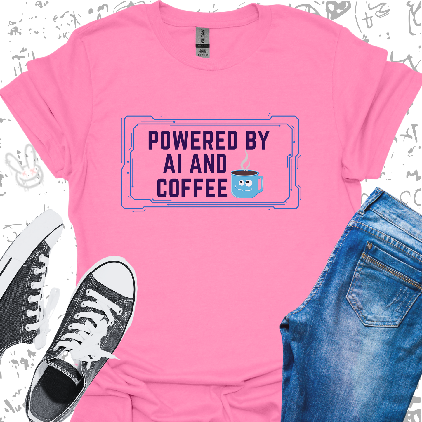Powered by AI and Coffee - Unisex Jersey Short Sleeve Tee