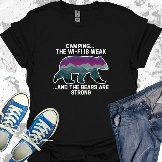 Camping: The wifi is weak and the bears are strong- Unisex Jersey Short Sleeve Tee