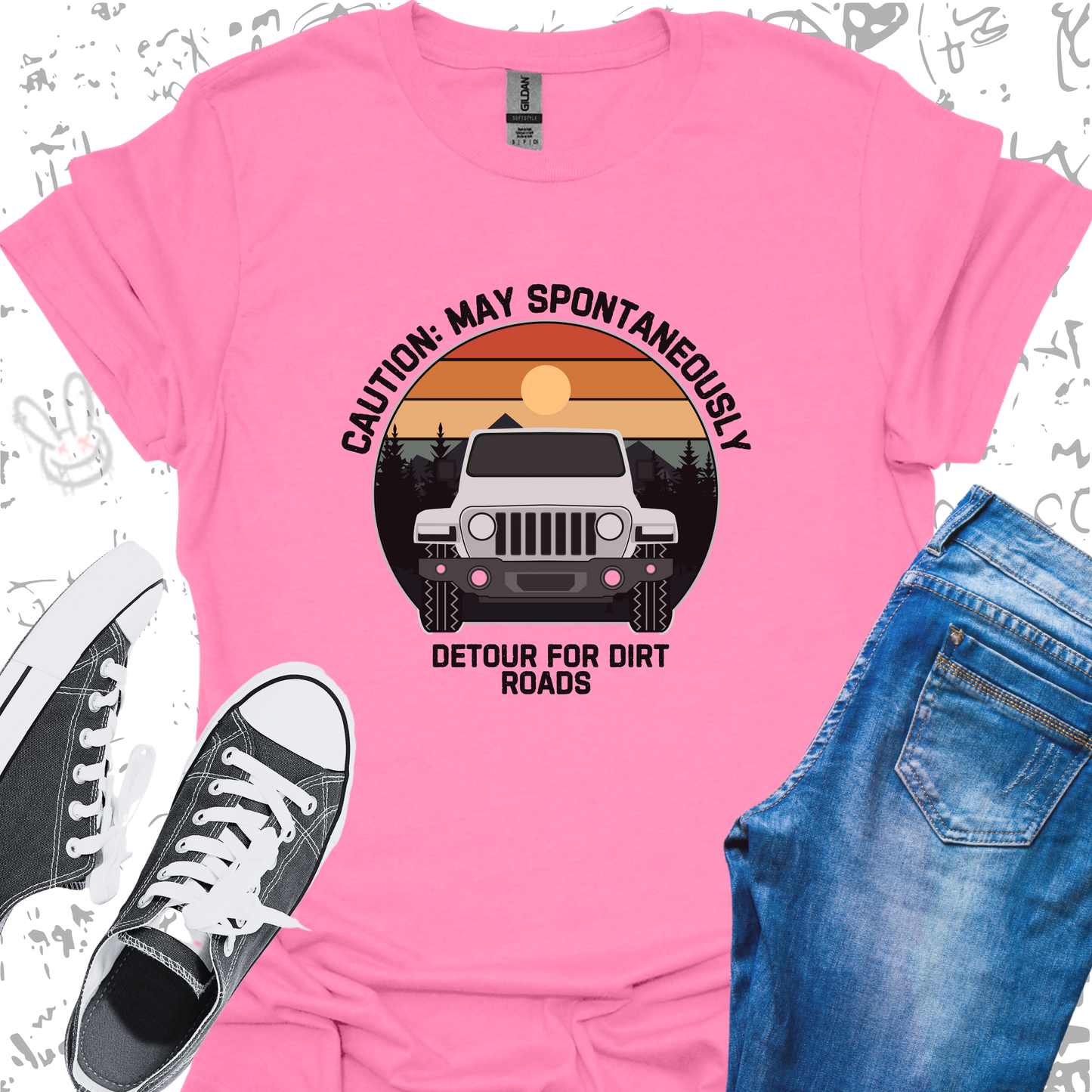 Caution: May Spontaneously Detour for Dirt Roads- Unisex Jersey Short Sleeve Tee