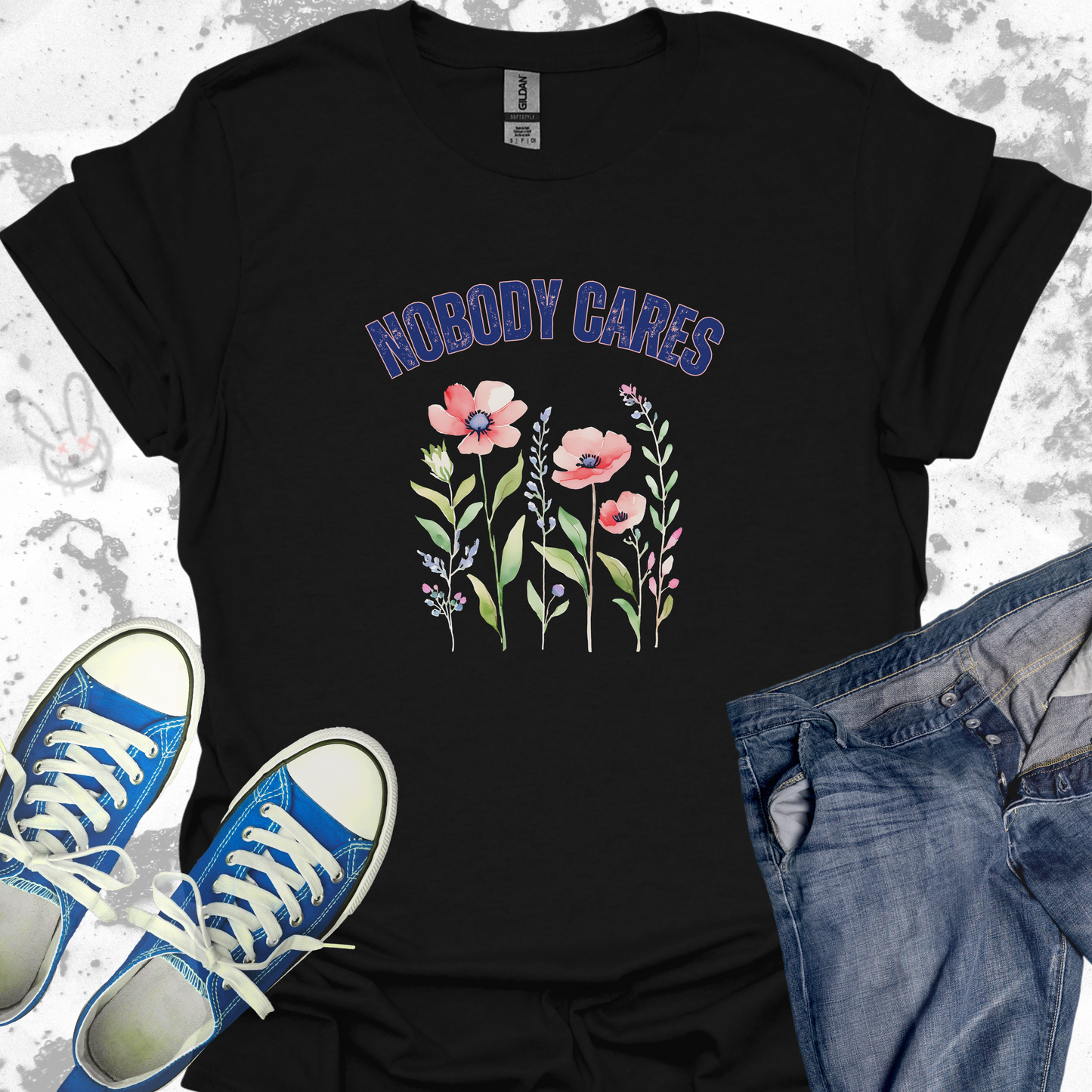 Nobody Cares (flowers)- Unisex Jersey Short Sleeve Tee