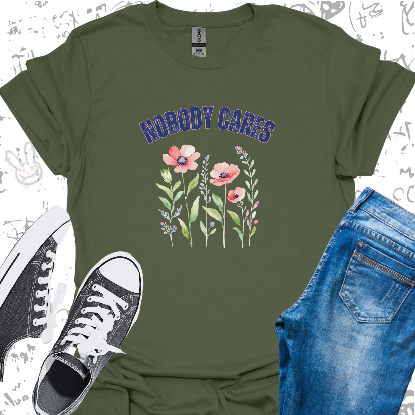 Nobody Cares (flowers)- Unisex Jersey Short Sleeve Tee