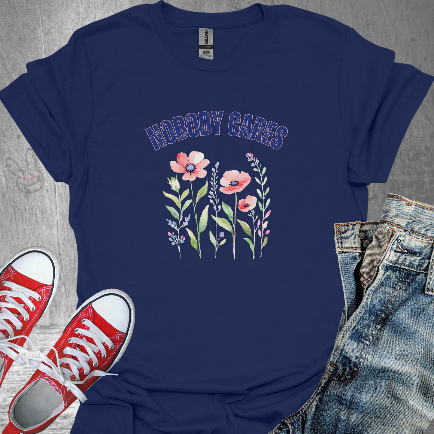 Nobody Cares (flowers)- Unisex Jersey Short Sleeve Tee