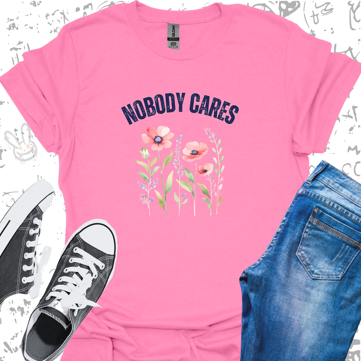 Nobody Cares (flowers)- Unisex Jersey Short Sleeve Tee