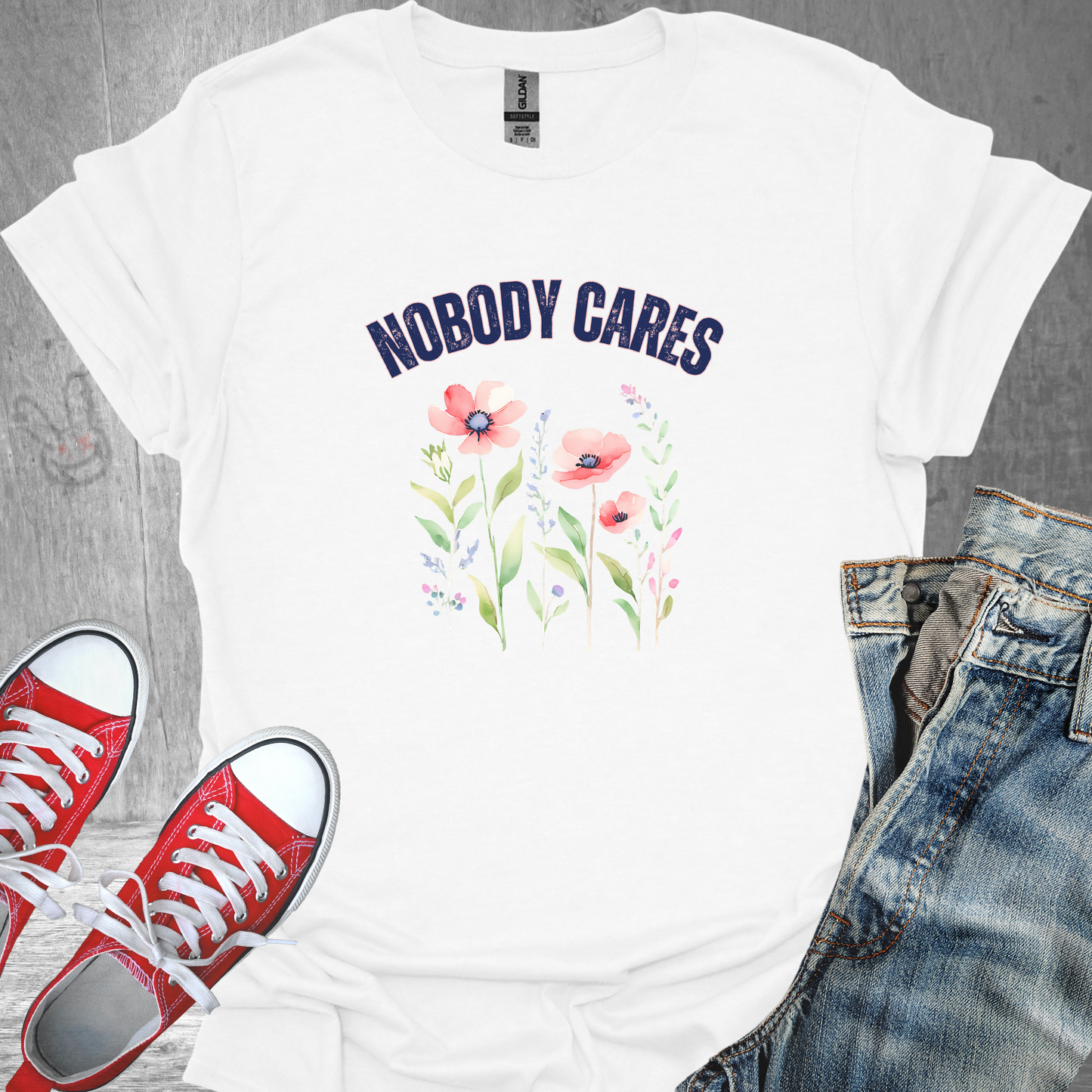 Nobody Cares (flowers)- Unisex Jersey Short Sleeve Tee