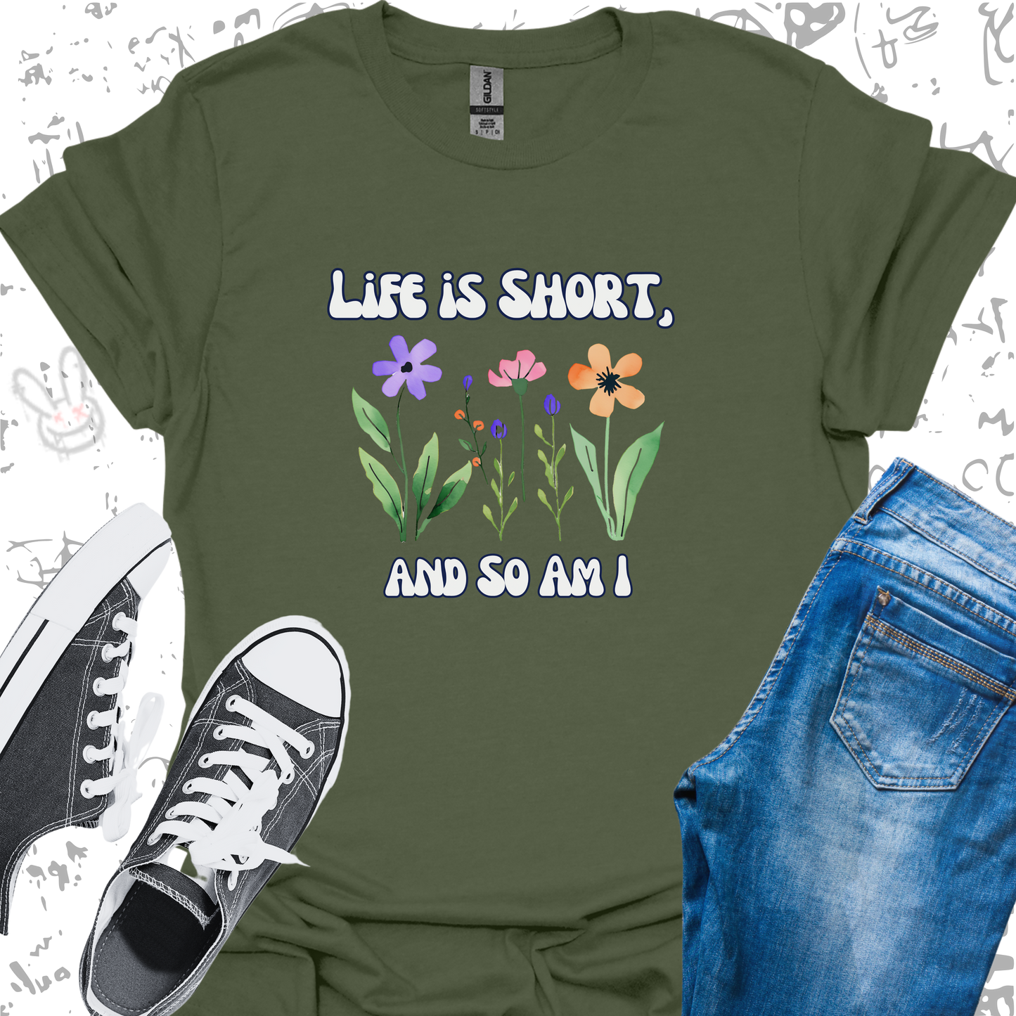 Life is Short, and so am I (flowers)- Unisex Jersey Short Sleeve Tee