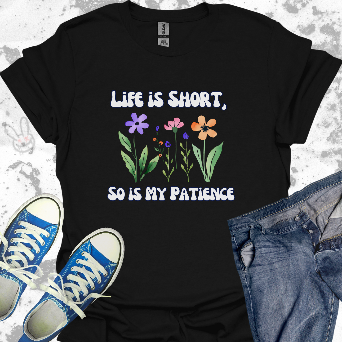 Life is Short, so is my Patience (flowers)- Unisex Jersey Short Sleeve Tee