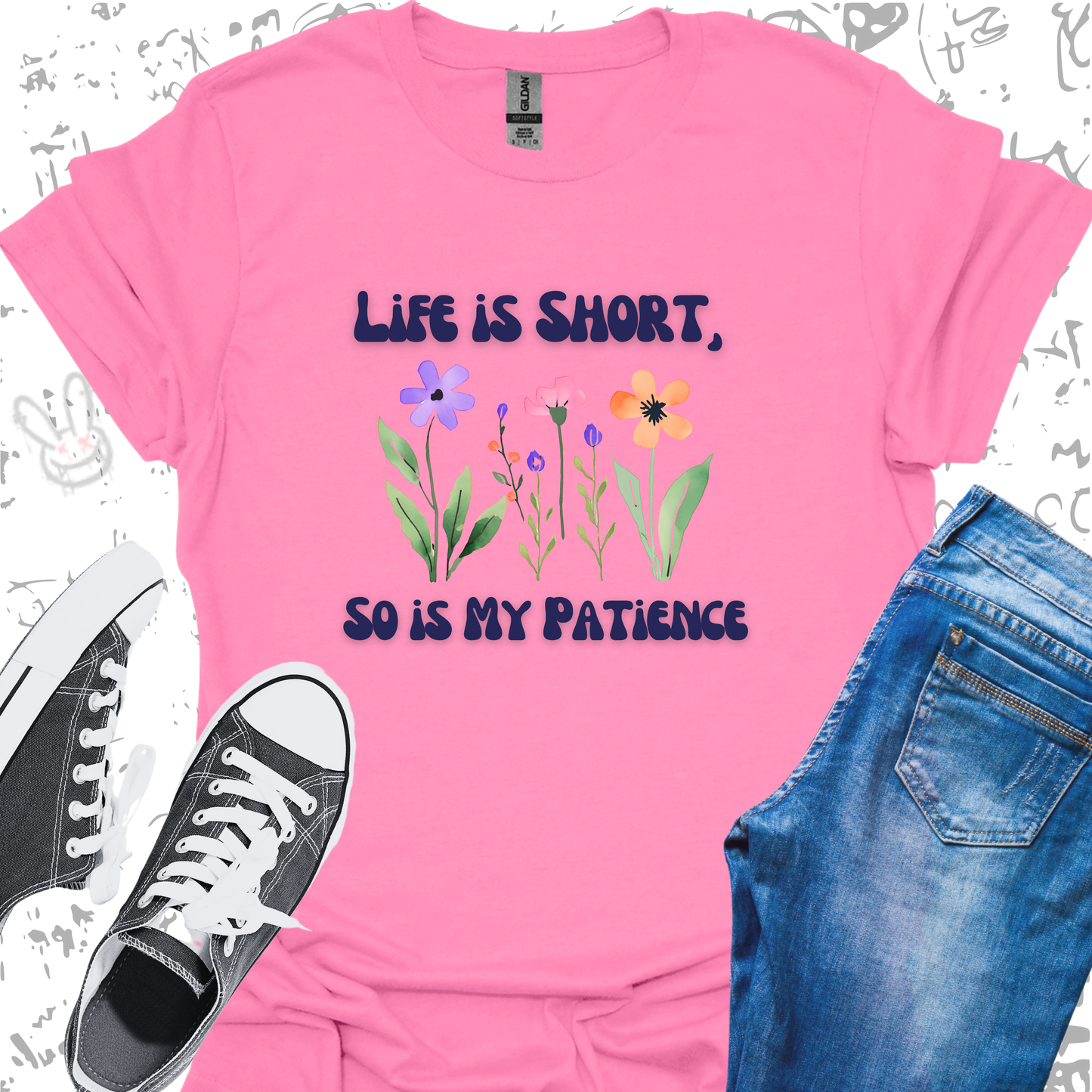 Life is Short, so is my Patience (flowers)- Unisex Jersey Short Sleeve Tee