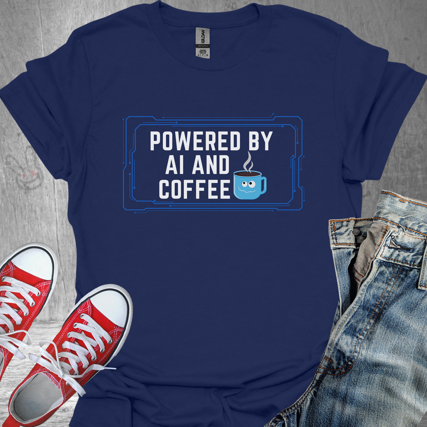 Powered by AI and Coffee - Unisex Jersey Short Sleeve Tee