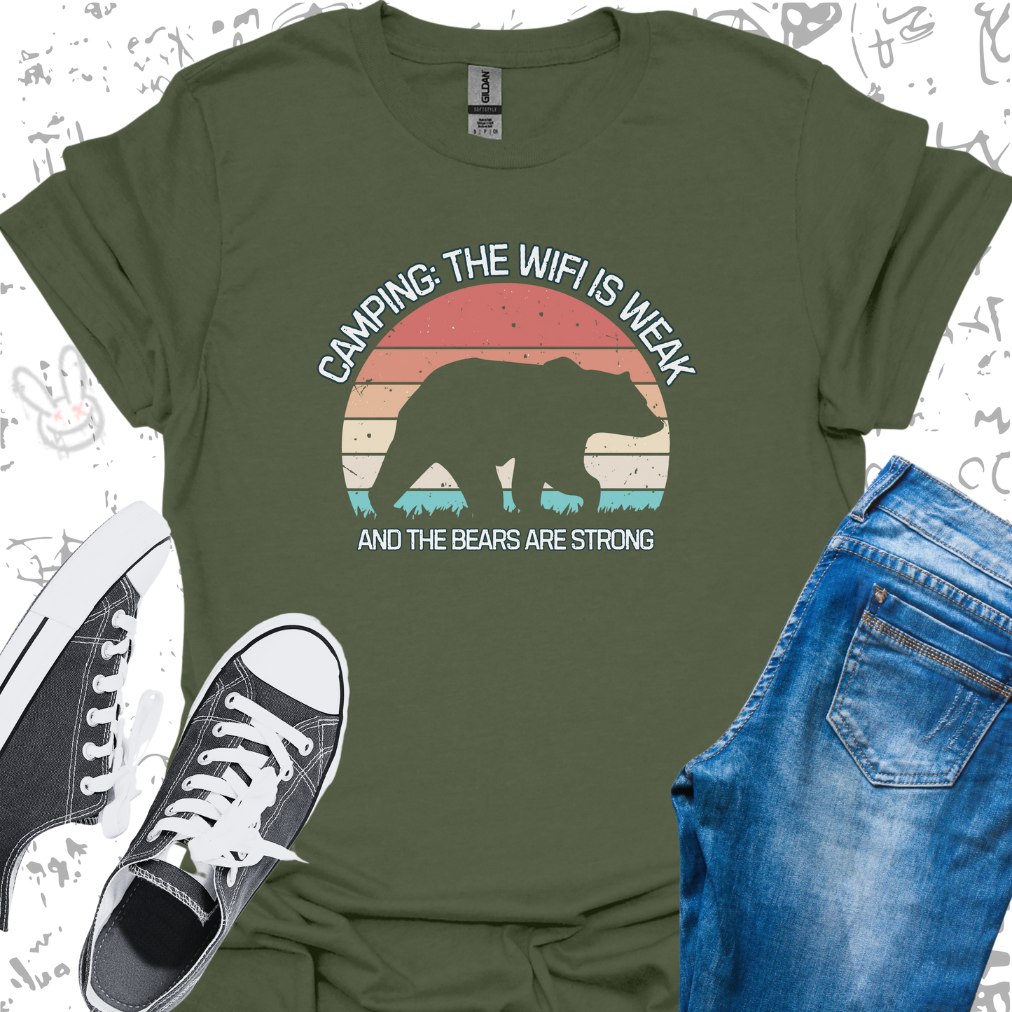 Camping: The wifi is weak and the bears are strong (v2)- Unisex Jersey Short Sleeve Tee