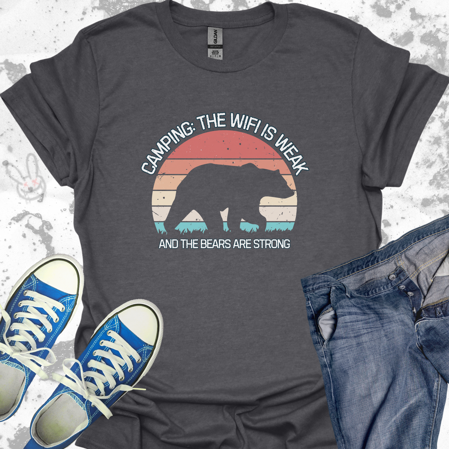 Camping: The wifi is weak and the bears are strong (v2)- Unisex Jersey Short Sleeve Tee