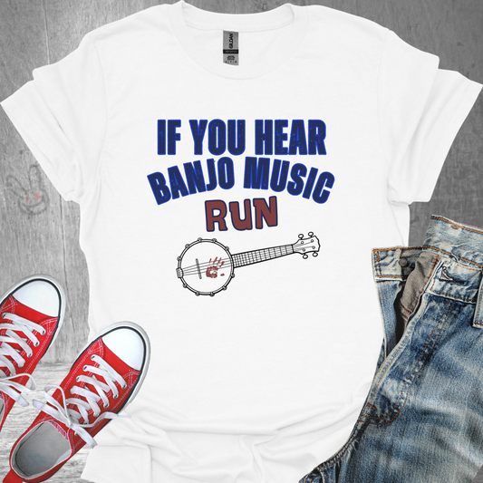 If You Hear Banjo Music... RUN (v2)- Unisex Jersey Short Sleeve Tee